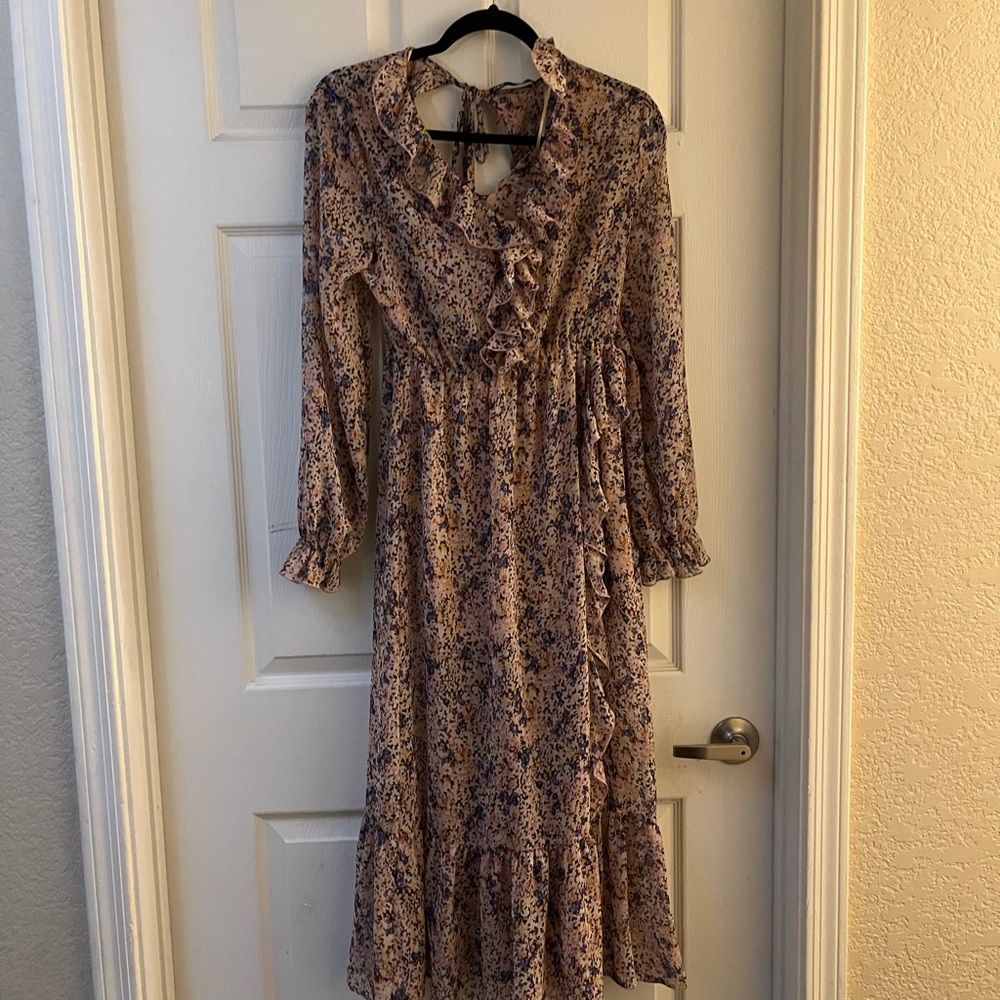 Zara Floral Midi Dress  , Romantic , Size Medium ,Color Palette Tan, Bur…